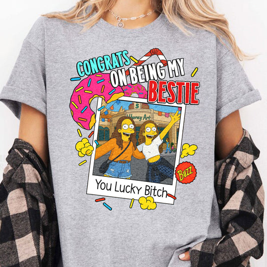Congrats On Being My Bestie Simpsonized Portrait - Personalized Photo Shirt