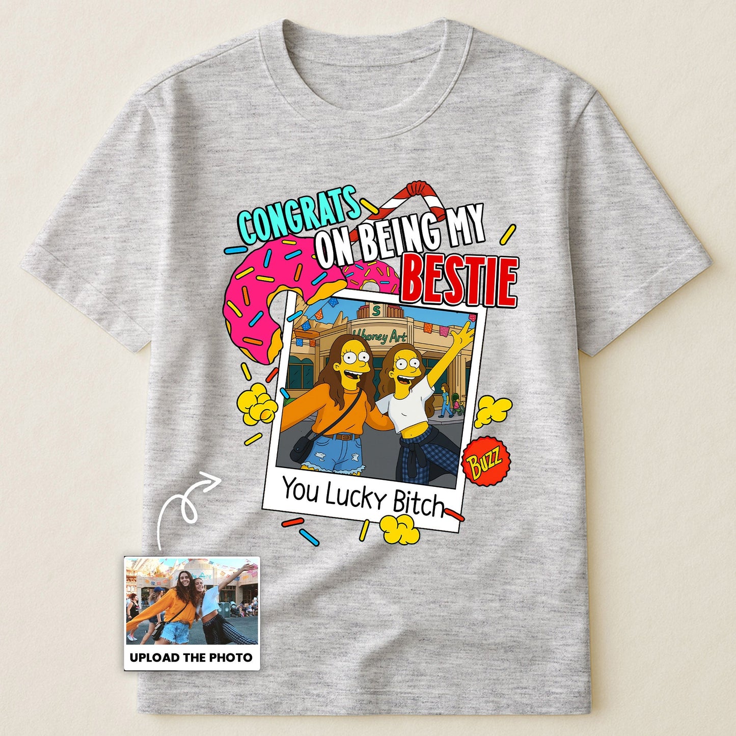 Congrats On Being My Bestie Simpsonized Portrait - Personalized Photo Shirt